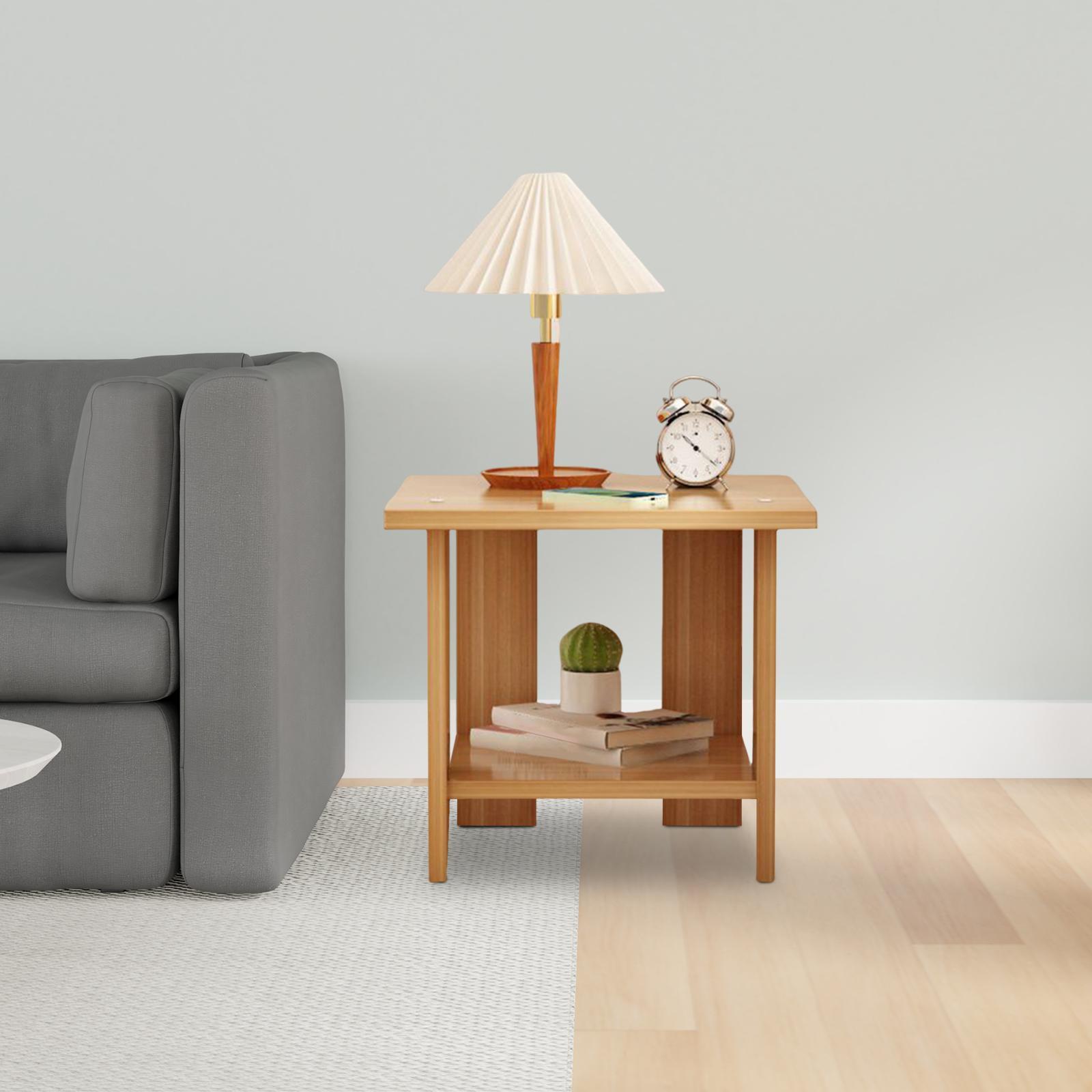 Wooden Double Layers Side Tabl - Desk Setup Minimalist ulasan dan harga